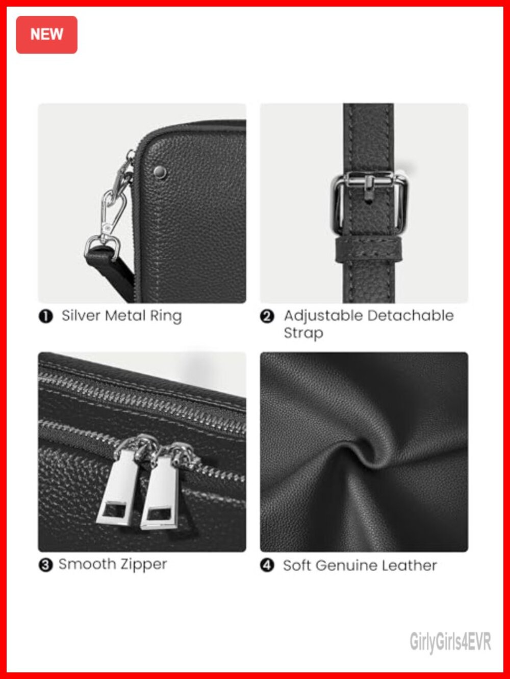 Genuine Leather Crossbody Bag with RFID Wallet, Adjustable Strap - Picture 4 of 6